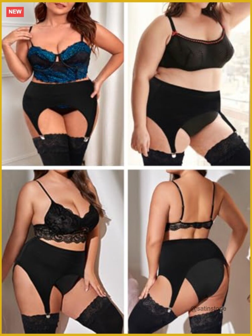 Garter Belt Plus Size High Waist with 4 Metal Clips for Stockings Lingerie - Picture 7 of 7